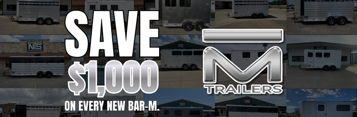 Save $1,000 on every new Bar-M horse and livestock trailer at National Trailer Source in Wickenburg, Arizona.